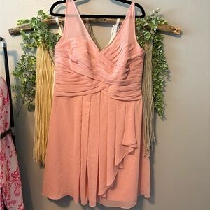 David's Bridal Blush Pink Illusion Strap Mini Dress